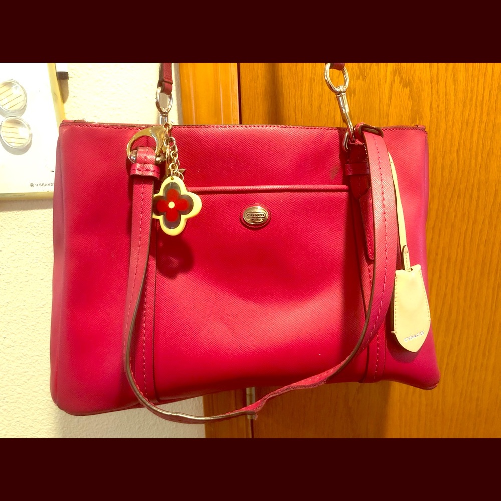 Authentic Coach Red Peyton Carryall Handbag